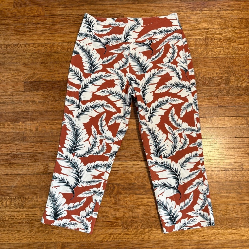 Mack + Liam Womens Tropical Leaf Print Cropped Pants Rust Orange Size 8‎